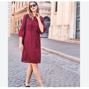 🩷💕Boden Burgundy Wine Broderie Bell Sleeve Eyelet Midi Dress 14🩷💕